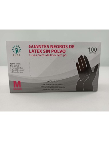 GUANTES DE LATEX SIN POLVO 100  M NEGRO#