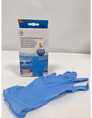 GUANTES DE NITRILO SIN POLVO 6 L AZUL#