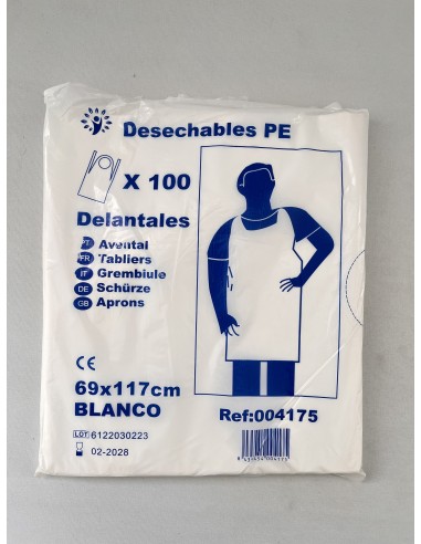 DELANTAL DESECHABLE POLIETILENO 69X117CM BLANCA